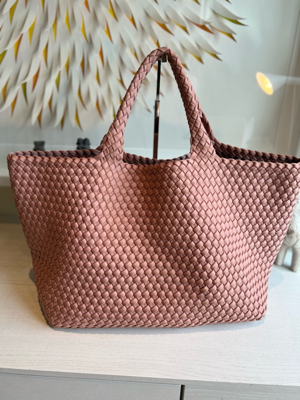 Naghedi Woven Tote in Dusty Rose